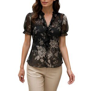 Reitmans Short Sleeve Sheer Floral Print Blouse